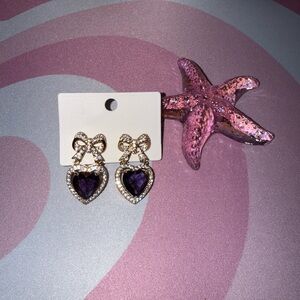 Elegant Purple Heart Earrings with Bow Accents